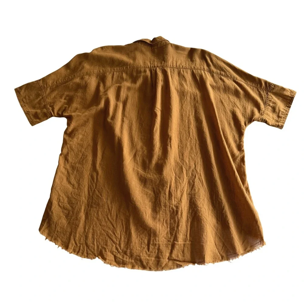 Free People NWT Best of Me Button Down Raw Hem High Low Oversize Bronze Shirt XS